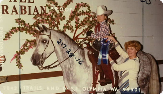 Chase DeForest on horse in Olympia, WA 1979.